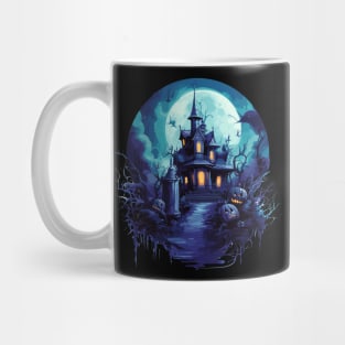 Halloween Haunted Mansion in Blue Mug